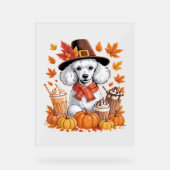 Poedel Thanksgiving Drink Coffee Fall Bladeren Pom Acryl Bord (Voorkant)