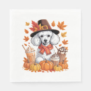Poedel Thanksgiving Drink Coffee Fall Bladeren Pom Servet