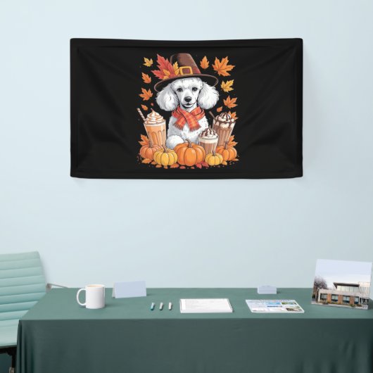 Poedel Thanksgiving Drink Coffee Fall Bladeren Pom Spandoek (Beurs)