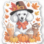 Poedel Thanksgiving Drink Coffee Fall Bladeren Pom Sticker (Voorkant)
