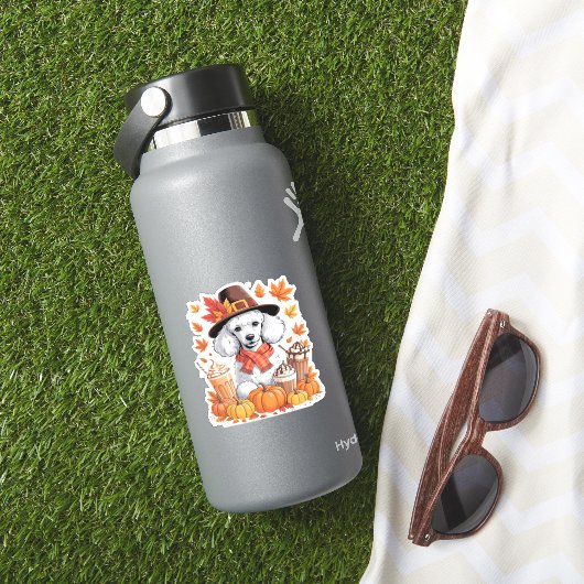 Poedel Thanksgiving Drink Coffee Fall Bladeren Pom Sticker (HydroFlask Insitu)