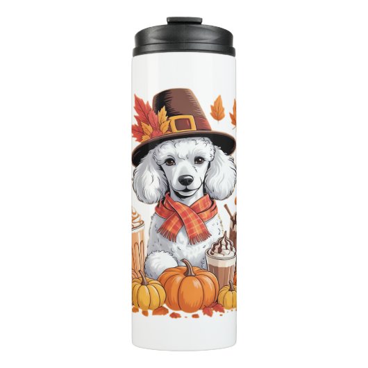 Poedel Thanksgiving Drink Coffee Fall Bladeren Pom Thermosbeker (Voorkant)