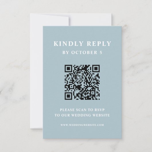 Poeder Blauw Elegant Tekst | QR-code bruiloft RSVP Kaartje (Voorkant)