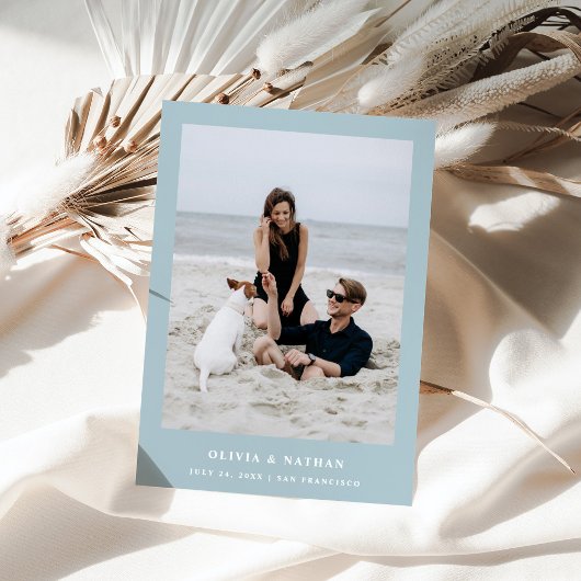 Poeder Blauw Elegante Tekst en Foto | Bruiloft Save The Date