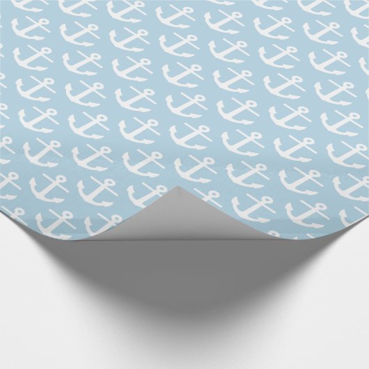 Poeder Blauw Wit Nautisch Ankerspatroon Cadeaupapier (Hoek)