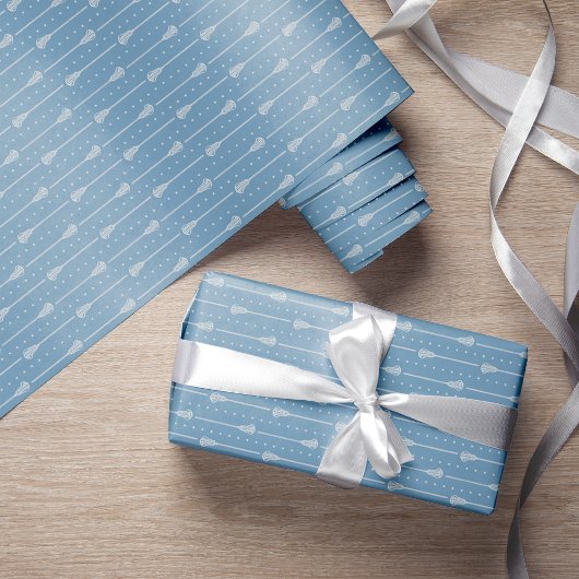 Poeder Blauw Wit Stokken en stippellijnen Patroon Cadeaupapier