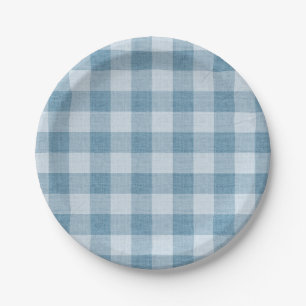 Poeder Blauwe Gingham Buffalo Geruite Linnen Textu Papieren Bordje