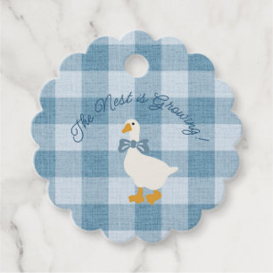 Poeder Blauwe Gingham Gans Het Nest Groeit Bedankjes Labels