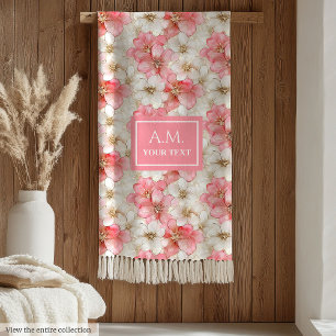 Poeder Roze Bloemen Elegante Monogram Deken