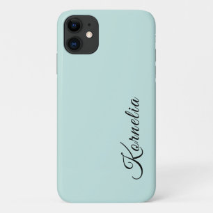 Poeder Turquoise Solid Color Minimalistische naam iPhone 11 Hoesje