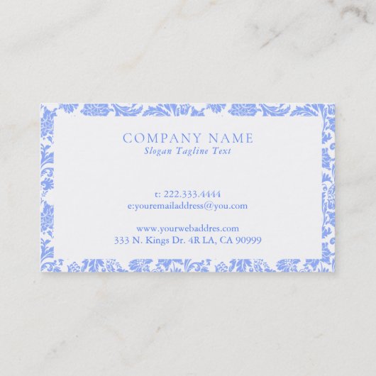 Poederblauw en witte bloemendamas patroon visitekaartje (Achterkant)