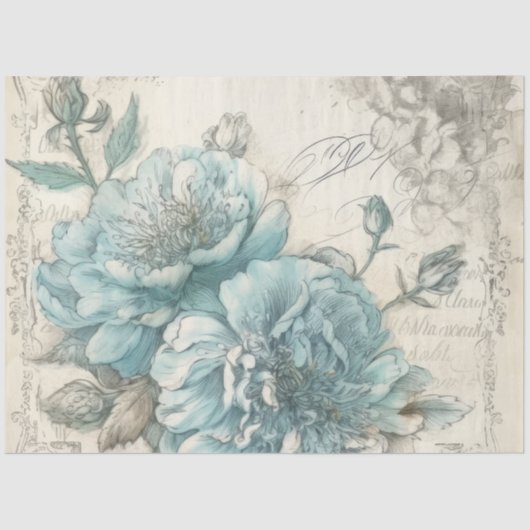 Poederblauw  geïnspireerde bloemdecoupage tissuepapier (Voorkant)