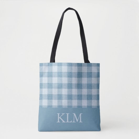 Poederblauw geruit monogram aangepaste naam draagtas (Voorkant)