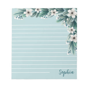 Poederblauw groen & witte bloemen gevoerd notitieblok
