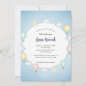 Poederblauw Hete Luchtballon Baby shower Uitnodigi Kaart (Voorkant)