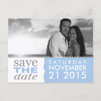 Poederblauw Sweet Beginnings Save the Date Foto Aankondigingskaart