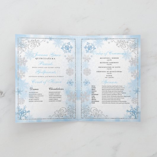 Poederblauw Winter Wonderland Quinceanera Programm (Binnen)