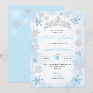Poederblauw Winter Wonderland Sneeuwvlok Sweet 16 Kaart