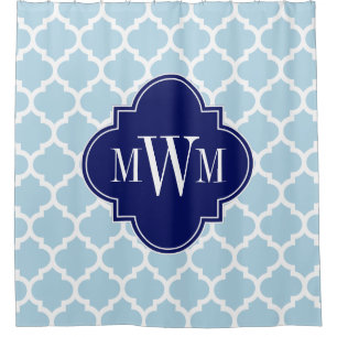 Poederblauw Witte Marokkaanse #5 Navyblauw 3I Mono Douchegordijn