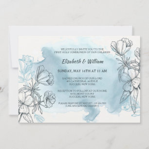 Poederblauwe Bloemen Uitnodiging