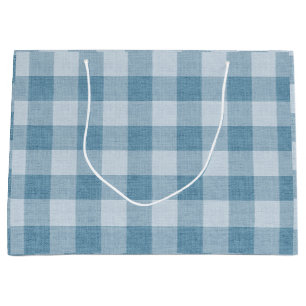 Poederblauwe Gingham Buffalo Check Linnen Textuur Groot Cadeauzakje