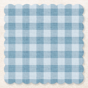 Poederblauwe Gingham Buffalo Check Linnen Textuur Kartonnen Onderzetters