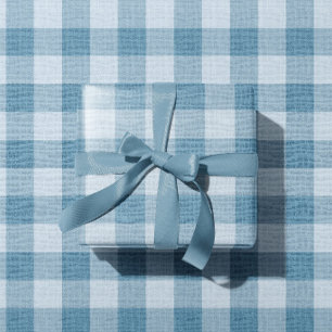 Poederblauwe Gingham Buffalo geruite Linnen Textuu Cadeaupapier