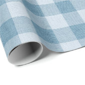 Poederblauwe Gingham Buffalo geruite Linnen Textuu Cadeaupapier (Rol Hoek)
