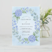 Poederblauwe Hortensia Bruiloft Kaart (Staand voorkant)