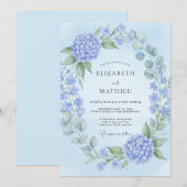 Poederblauwe Hortensia Bruiloft Kaart (Voorkant / Achterkant)