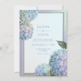 Poederblauwe Lavendel Hydrangea Gouden Frame Bruil Kaart