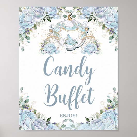 Poederblauwe Rozen Prinsessenkoets Candy Buffet Poster (Voorkant)