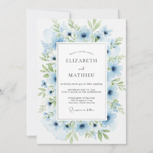 Poederblauwe Serene Botanische Bruiloft Kaart