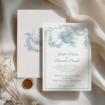 Poederblauwe Toile de Jouy-huwelijksuitnodiging ui