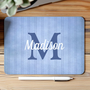 Poederblauwe Vintage Pinstrip Retro Monogram Muismat