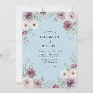 Poederblauwe zachte botanische bruiloft kaart