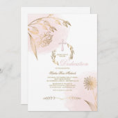 Poederroze religieuze uitnodiging (Voorkant / Achterkant)