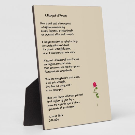 Poème "Bouquet de fleurs" sur une plaque de table (Côté)