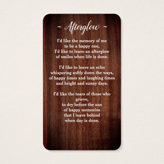 Poème commémoratif funéraire rustique Carte de pri (Dos)