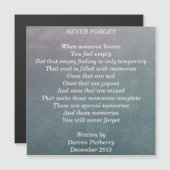 Poème "Never Forget" - Carte magnétique (Devant / Derrière)