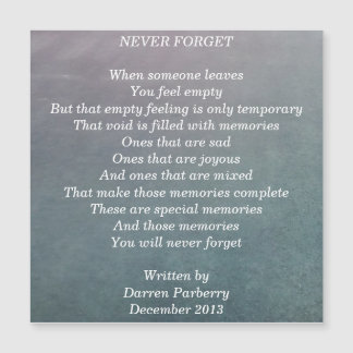 Poème "Never Forget" - Carte magnétique