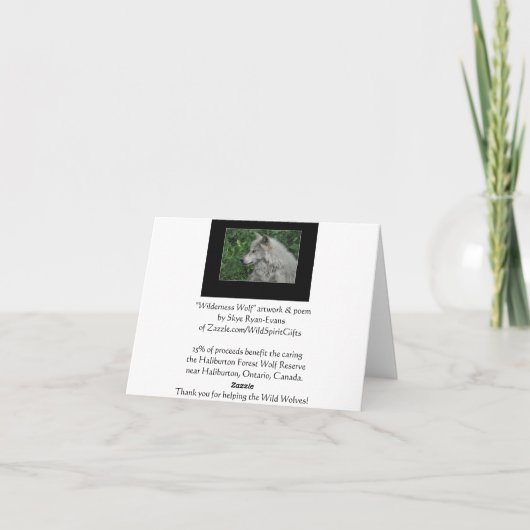Poème WILDERNESS WOLF sur une carte de note (Dos)
