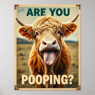 Poep je? Grappige Highland Koe Badkamer Poster