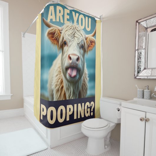 Poepen jullie? Grappige Highland Koe, Koe kunst Douchegordijn (In situ)