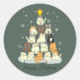 Poes-kerstmis — Cute Cat Tree Ronde Sticker