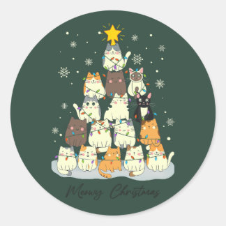 Poesig Kerstmis — Mooie Kattenboom Ronde Sticker