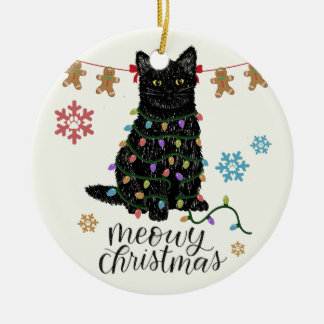 Poesig Kerstmis Zwarte Kat Keramisch Ornament