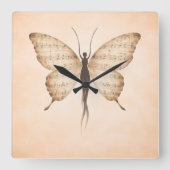 Poetic Butterfly Form Square Clock Vierkante Klok (Voorkant)