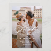 Poetic Script Photo Wedding Invitation PSC Kaart (Voorkant / Achterkant)