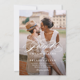 Poetic Script Photo Wedding Invitation PSC Kaart